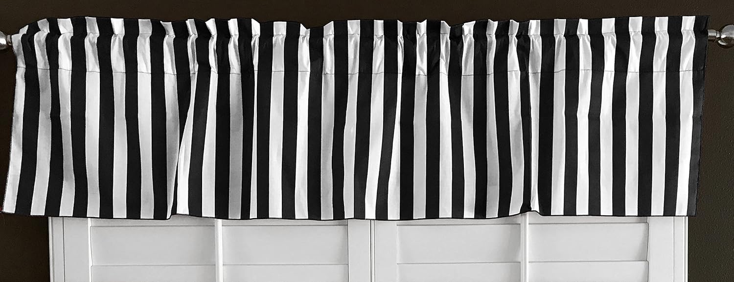 lovemyfabric Cotton Blend Striped Print Kitchen Curtain Valance Window Treatment (58"X32", Black & White)