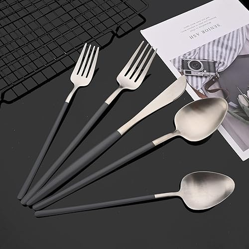 Miniatura 2 de JASHII Juego de cubiertos de mango delgado de 20 piezas, juego de cubiertos coloridos de acero inoxidable 304, juego de cubiertos chapados en