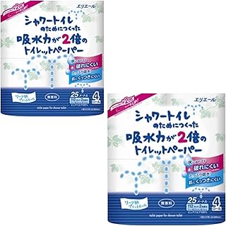 シャワートイレのためにつくった吸水力が2倍のトイレットペーパーダブル（無香料）4ロール