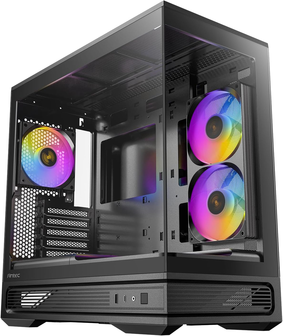 Antec C2M ARGB, Compact MicroATX Case, Panoramic Tempered Glass, High Airflow, 3 PWM ARGB Fans Included, Support 360mm Radiator & 415mm GPU, Type-C 10Gbps, Tool-Free Design