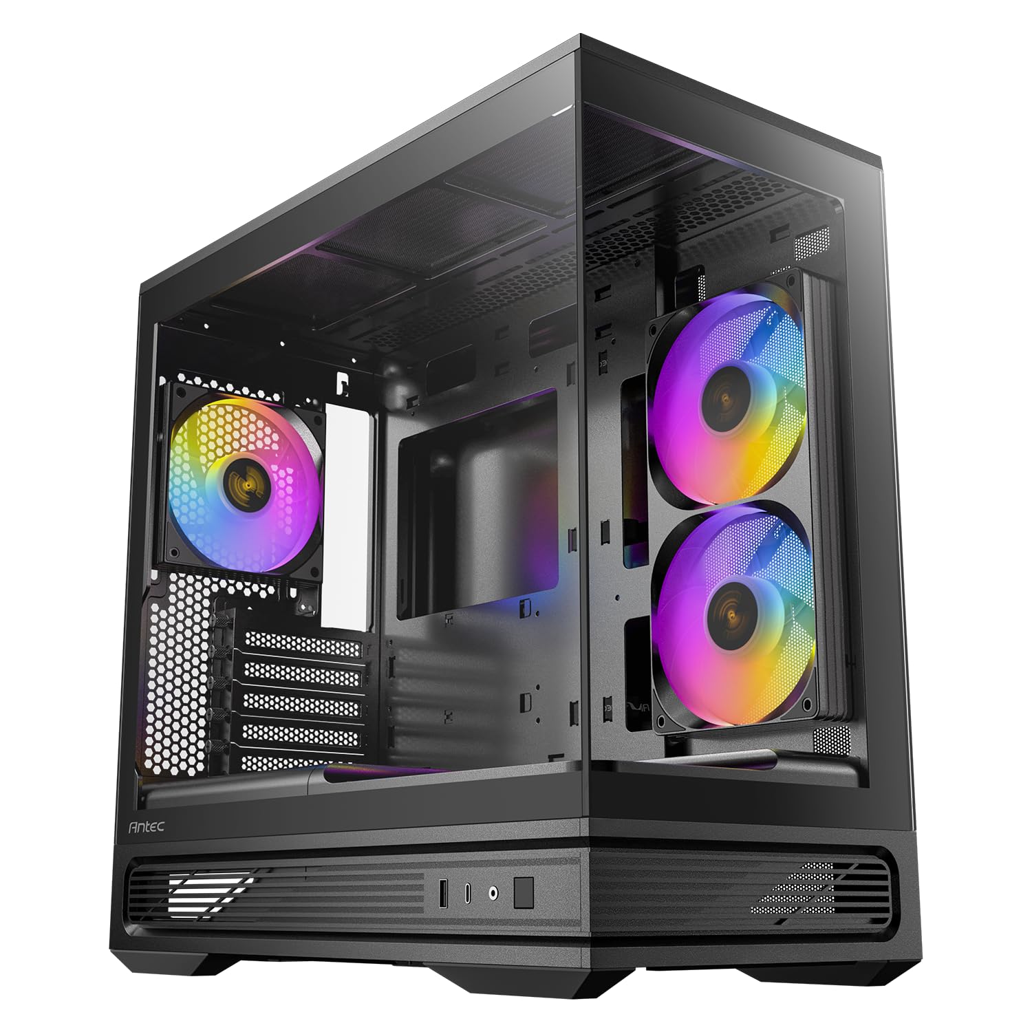 Antec C2M ARGB, custodia MicroATX compatta, vetro temperato panoramico, flusso d'aria elevato, 3 ventole PWM ARGB incluse, supporto radiatore da 360 mm e GPU 415 mm, Type-C 10 Gbps, design senza