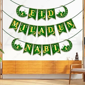 Zyozique® Eid Decorations Paper Banner, Eid Milad Un Nabi Mubarak Paper Banner, Milad Mubarak Letter Paper Banner, Eid Mubarak Decorations for Home - Green