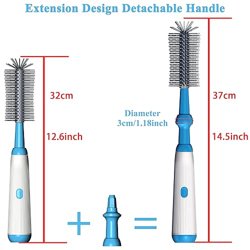 Vista 2 de Camelcell Cepillo eléctrico para botellas, limpiador de cepillo eléctrico de mango largo para botella de agua/biberón, juego de cepillos de limpieza
