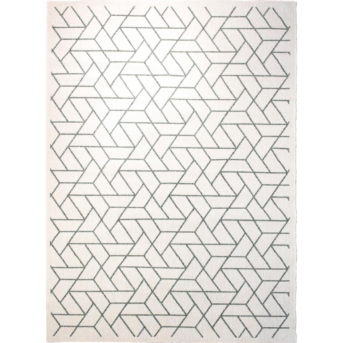 UnAmourDeTapis Tapis Exterieur, 120 X 170 Cm, Motif Géométrique Graphique, Argent, Écru, Tissage Kilim Réversible, Fabriqué en Belgique, pour Terrasse Jardin, 6366