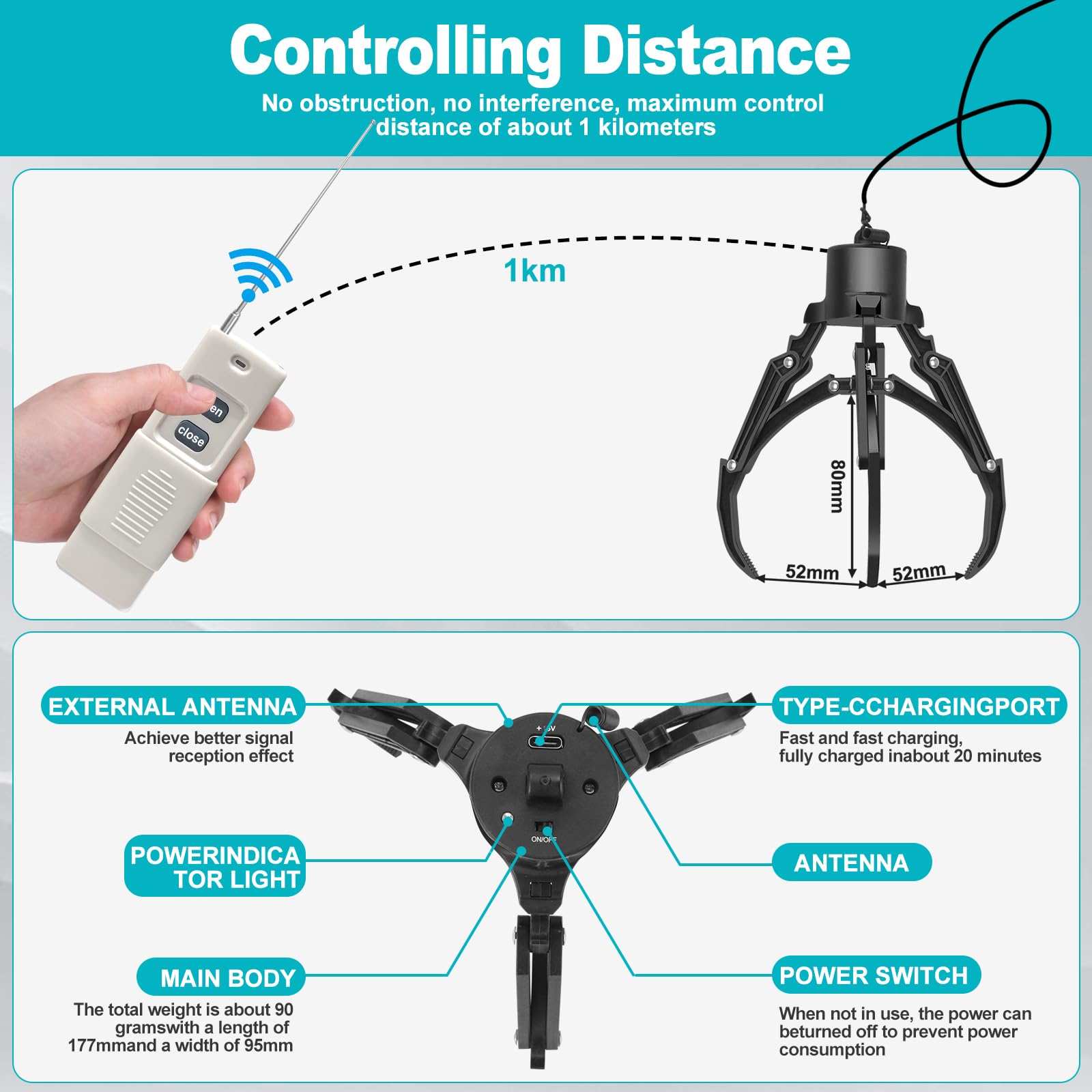 Sistema Airdrop para drones, dispositivo de liberación de carga útil de control remoto con garra mecánica, compatible universalmente con drones d Mini 4/Mini 3/Mini 2/Air 3/Air 2S/Mavic Series