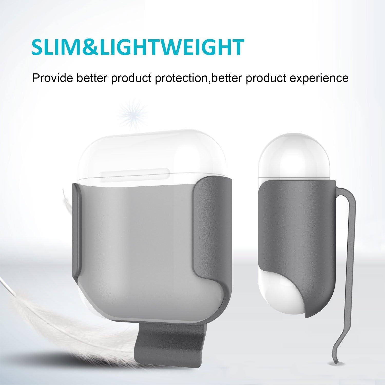ProCase Apple AirPods 2 & 1 Case, Exquisite Belt Clip Holster Ultra Slim Shockproof Protective Shell Cover for Apple AirPods and AirPods 2nd Generation Charging Case –Grey