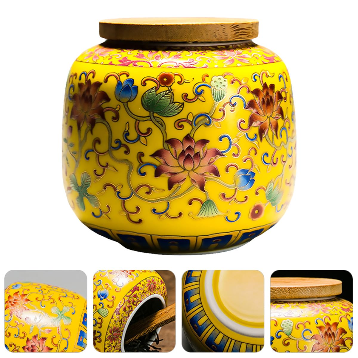 Tarro de Cerámica Tapa de Madera 400 Ml para Almacenamiento Hermético de Té Suelto, Adecuado para Conservar Infusiones y Decoración en Cocina