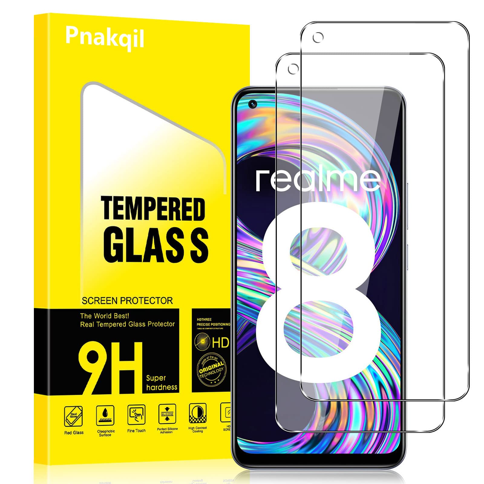 Pnakqil 2 Pezzi Pellicola Protettiva Vetro Temperato per Realme 8/8 Pro 4G, 2 Pezzi HD Protettiva, Durezza 9H Anti-Graffio AntiImpronte Senza Bolle Prottetiva Vetro Temperato per Realme 8 4G 6.4