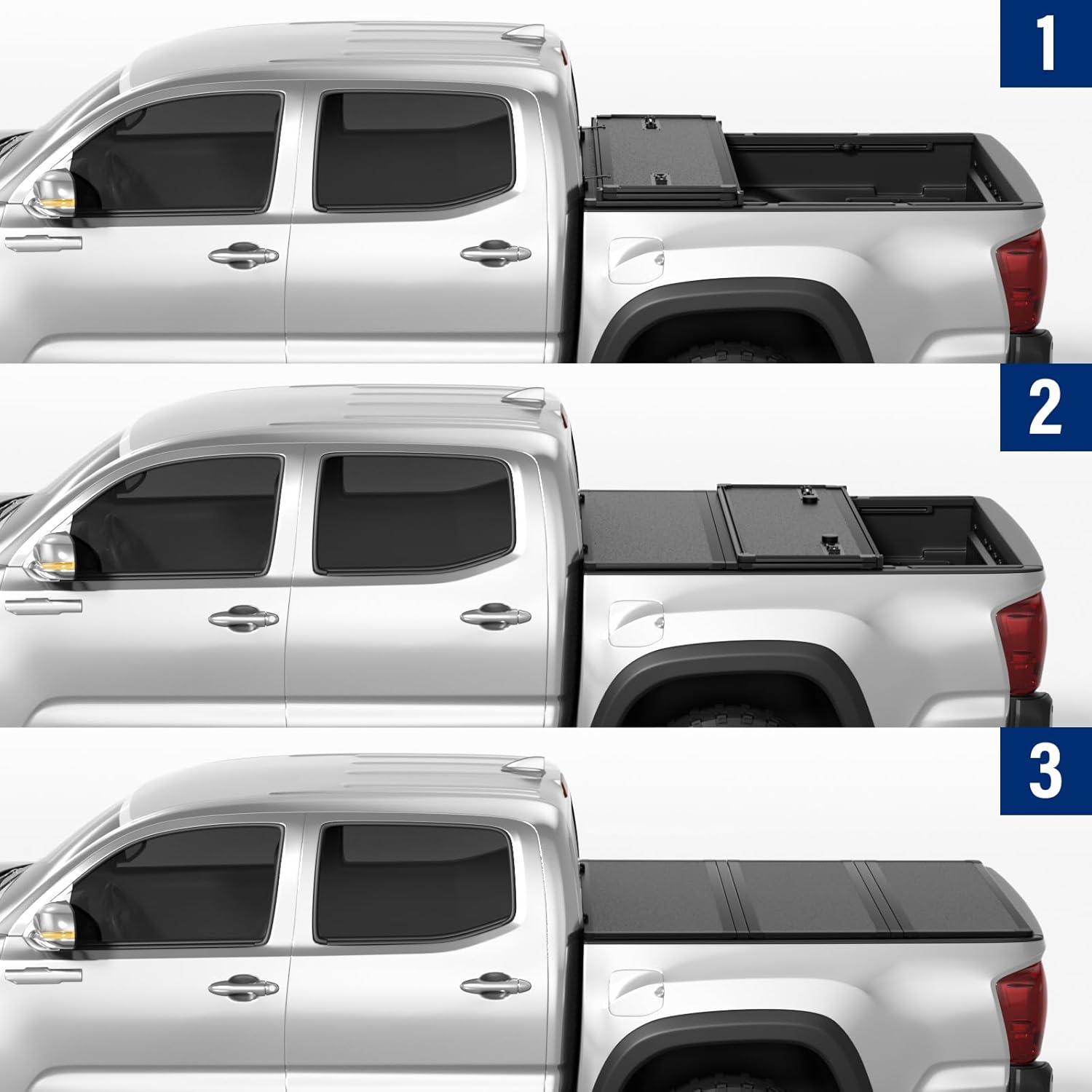 frp hard tri-fold tonneau cover fold truck bed covers compatible with 2016-2026 toyota tacoma 5ft bed (60")