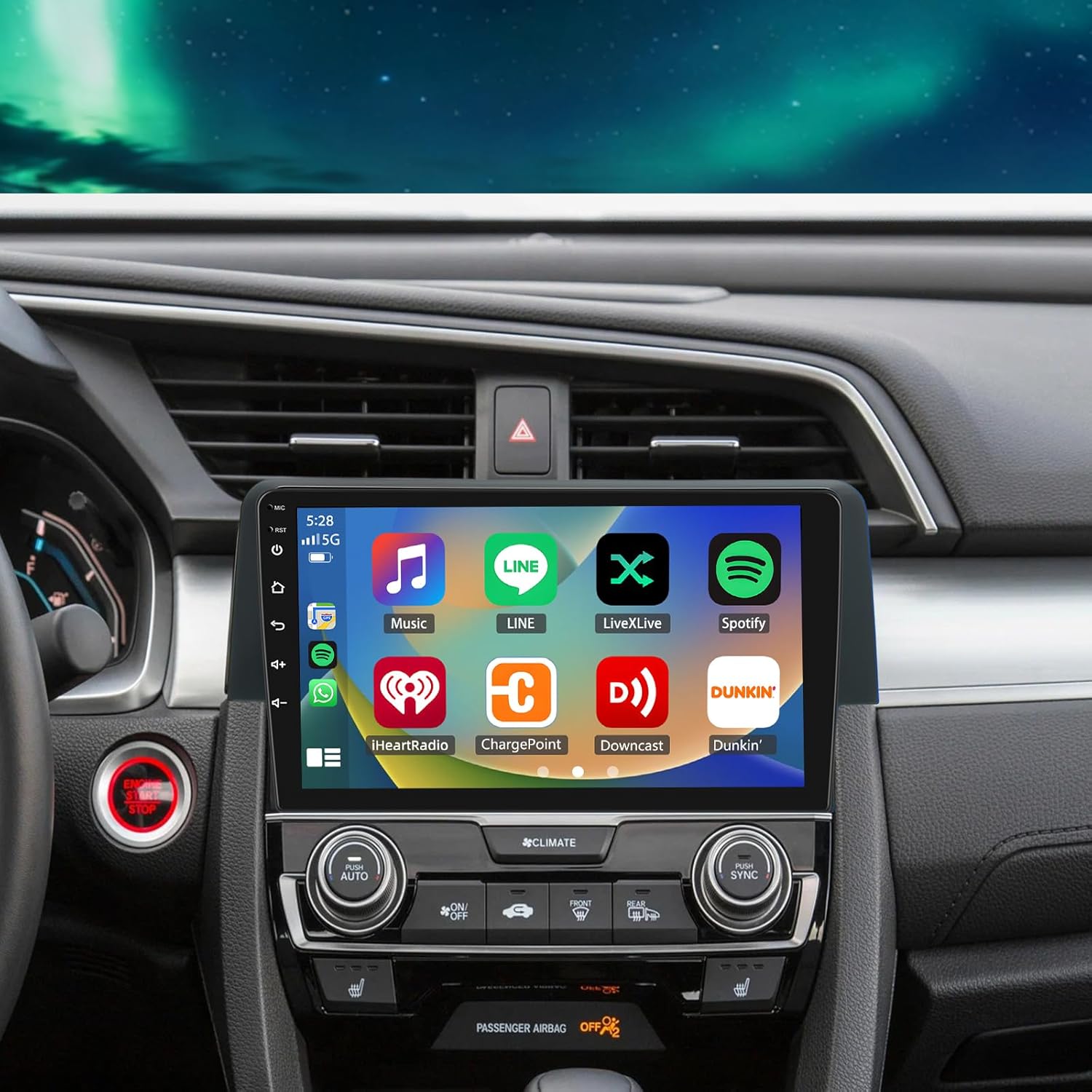 4+64G 9" Android 13 Double Din Car Stereo with Wireless Carplay Android Auto for Honda Civic 2016-2020 IPS Car Audio Receiver WiFi GPS Bluetooth AHD Camera Mic SWC/AV in/FM/AM Radio Receiver