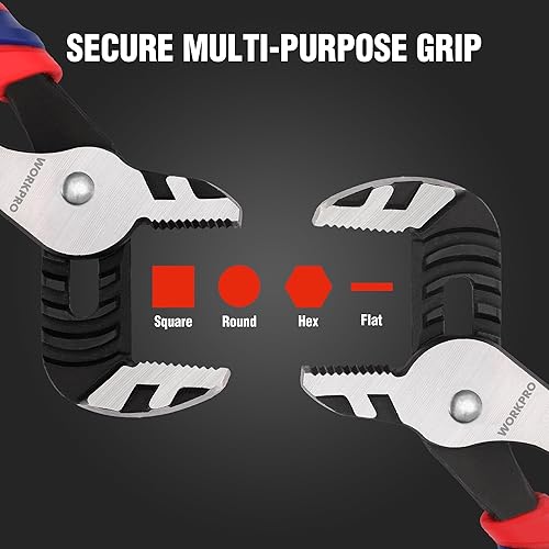 Miniatura 3 de WORKPRO Juego de 2 alicates para juntas de ranura, alicates de bomba de agua ajustables de 10 y 8 pulgadas, alicates de lengüeta y ranura de