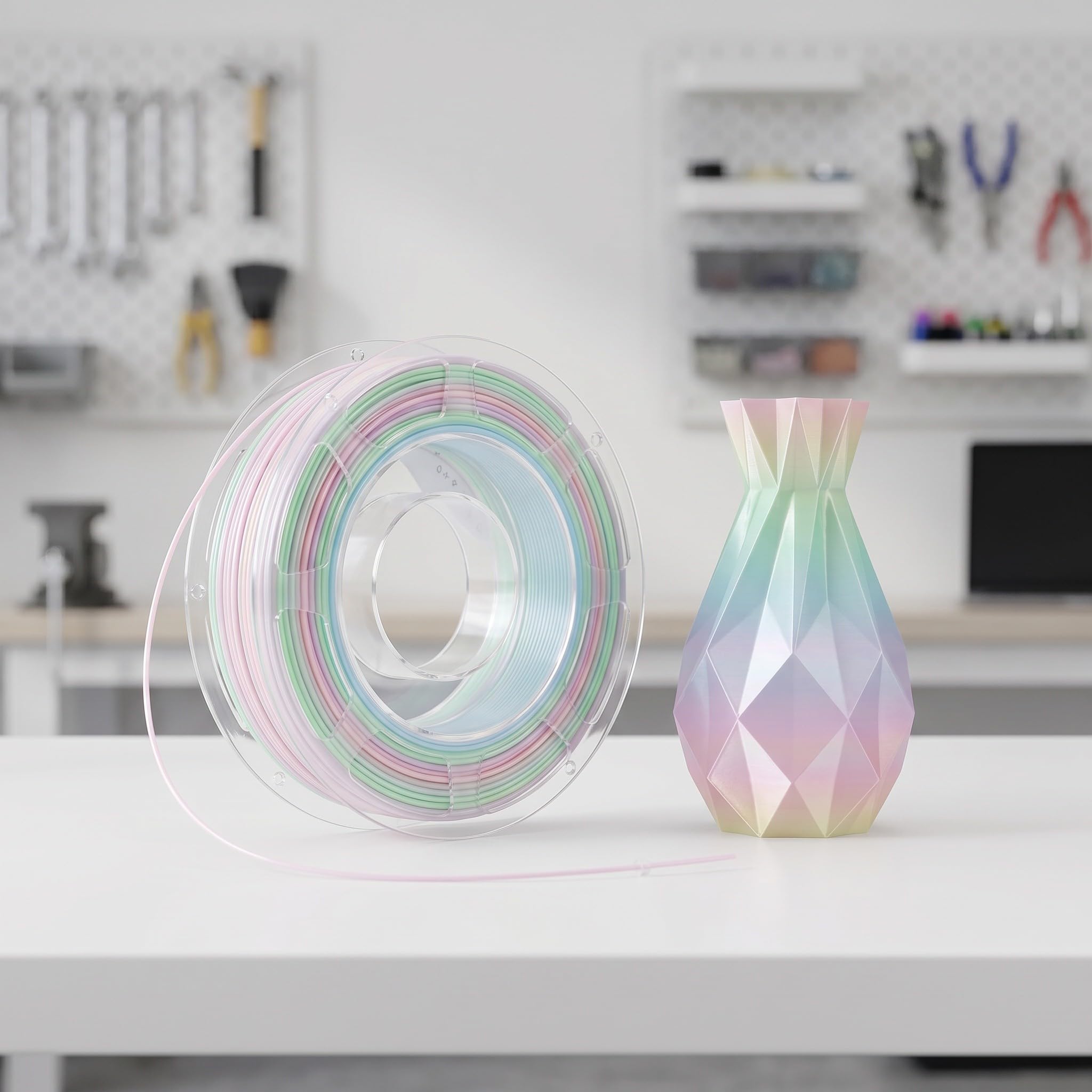 Toddmomy Paquete de 6 rollos de filamento PLA para impresora 3D - Bobina de filamento transparente pastel de 1,75 mm - Suministro de impresión 3D multicolor translúcido para proyectos de bricolaje y
