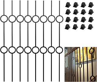 8 Pack Iron Balusters for Staircase,Hollow Two Single Ring Stair Balusters 1/2" Square Iron Balusters with 16 Swivel Shoes