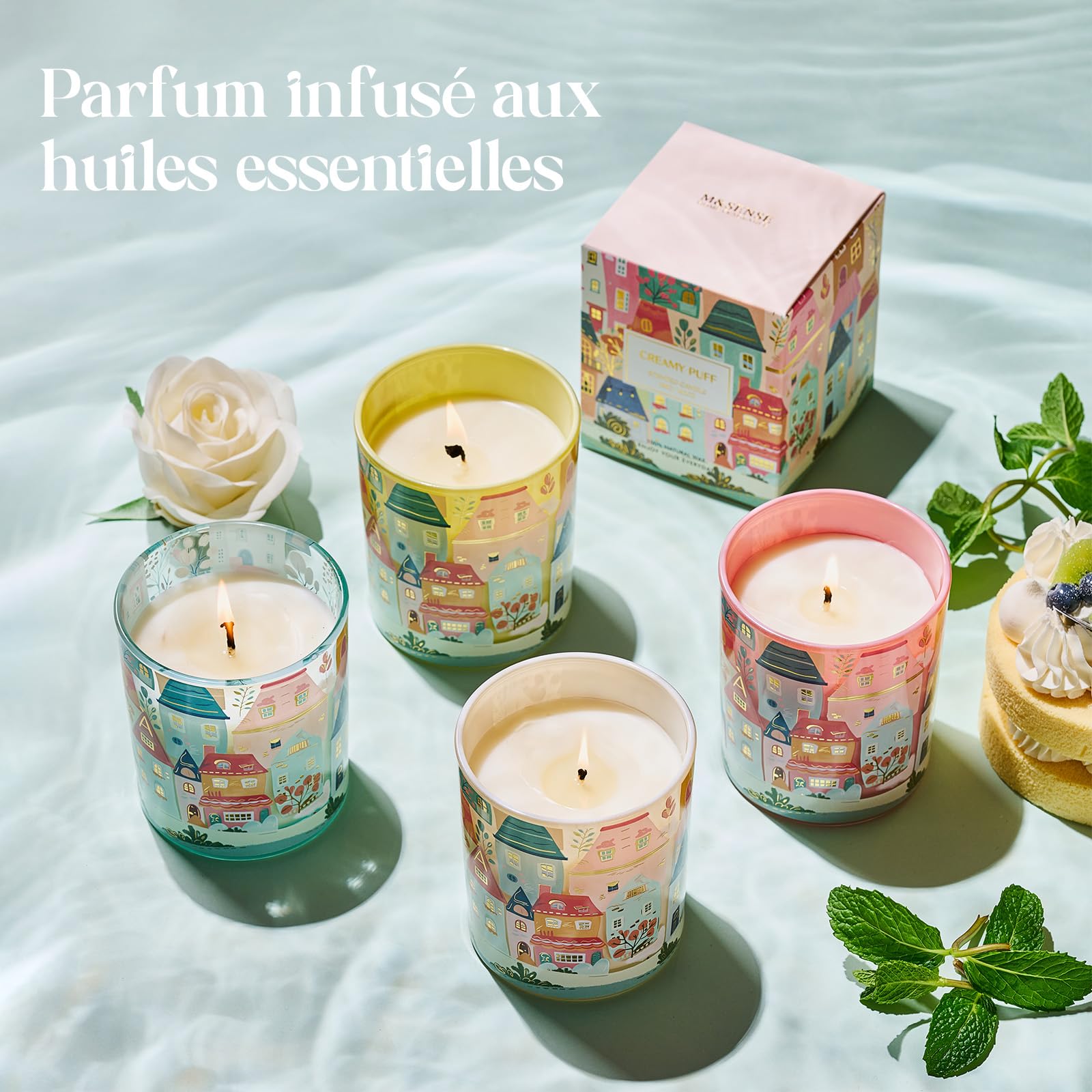 M&SENSE Bougie Parfumée Graffiti Architectural Dessiné À La Main|Mousse Ambre Scent |290g En Cire De Soja Naturelle (55H De Combustion)|Bougies de Décoration D'Intérieur