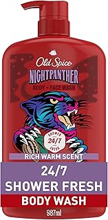 Old Spice Cleansing Body Wash for Men, 3X Defense, 24/7 Shower Fresh with Lasting Scent, 2-in-1 Body & Face Wash, NightPanther with Rich Warm Scent, 33.4 oz