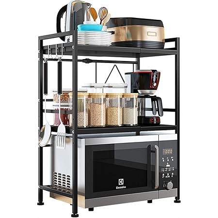 Amazon レンジ台 電子レンジ上ラック 幅 39 65cm 伸縮式 3段 キッチン収納棚 荷重50kg スチールラック 省スペース 日本語説明書付き ブラック レンジボード オンライン通販