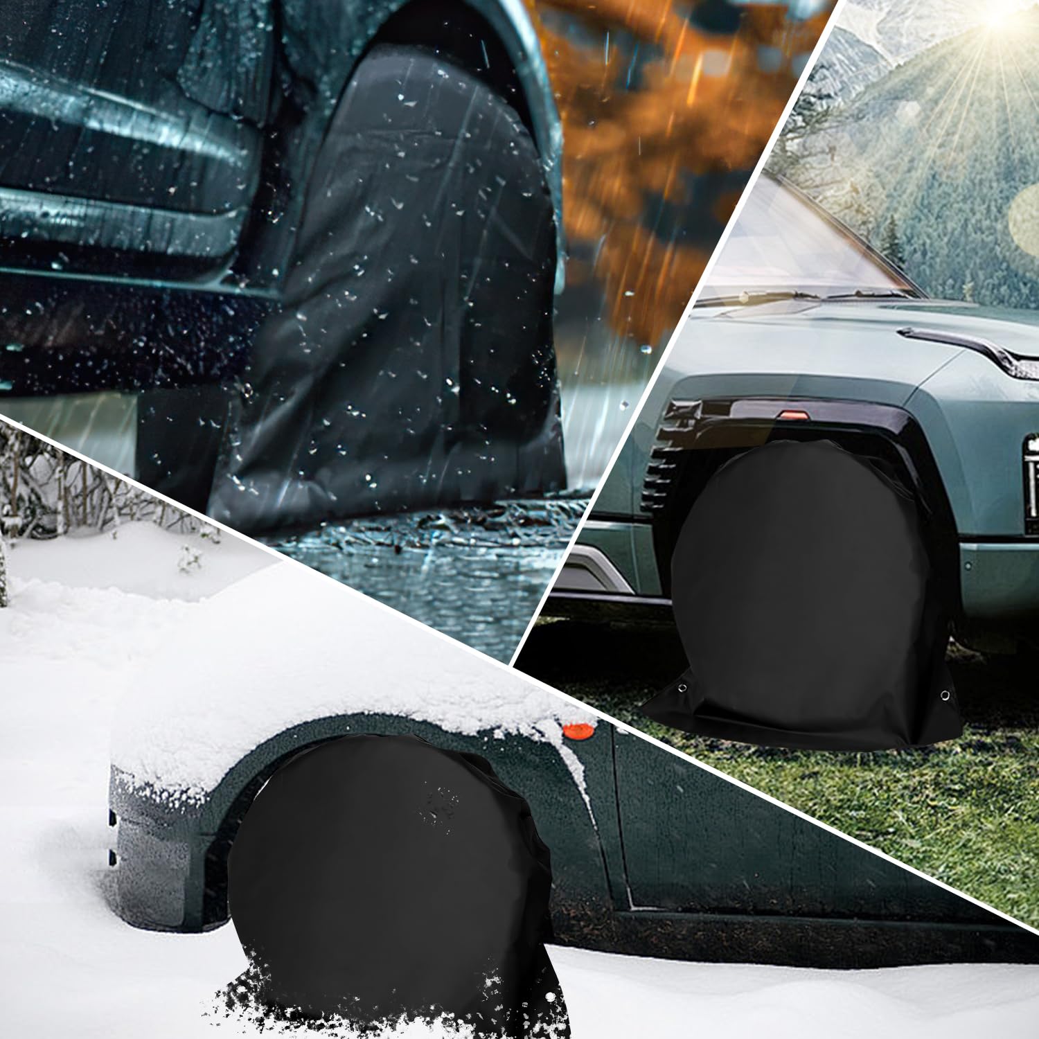 Housses De Pneus de Roue de Caravane pour Camping-Car Remorque Lot de 4 Imperméables Anti-UV pour Pneus de 27 à 29 Pouces de Diamètre 72,5 x 72,5 cm (Noir-4PCS)