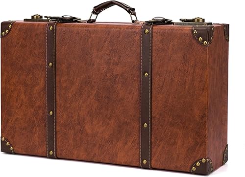 feilario Maleta de almacenamiento de piel vintage, pequeña, portátil, decorativa, maleta, accesorios de película, 2 opciones de tamaño, marrón