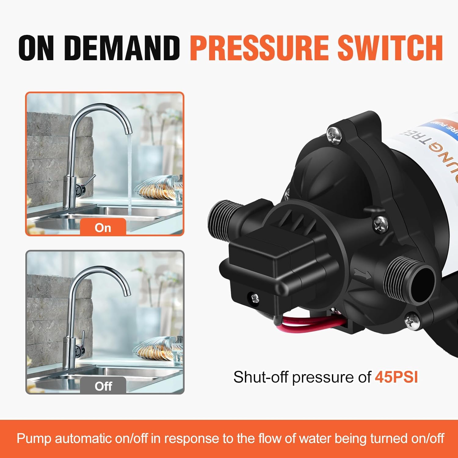 YOUNGTREE T33-12V Water Diaphragm Pump on-demand pressure switch function