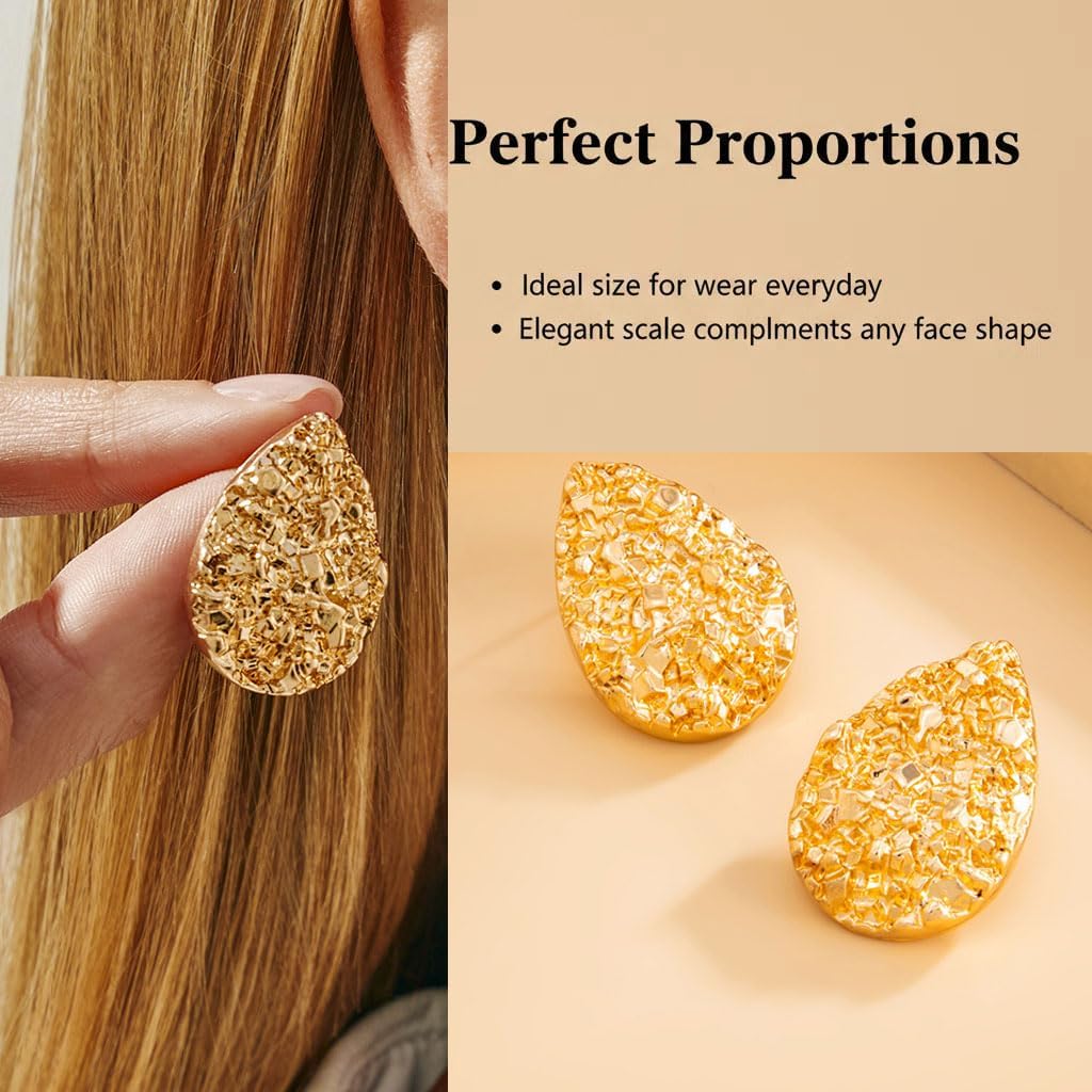 14K Gold Plated Statement Earrings for Women Trendy Chunky Teardrop Drop Dangle Earrings Hypoallergenic Large Stud Earrings Formal Wedding Prom Jewelry - Image 5