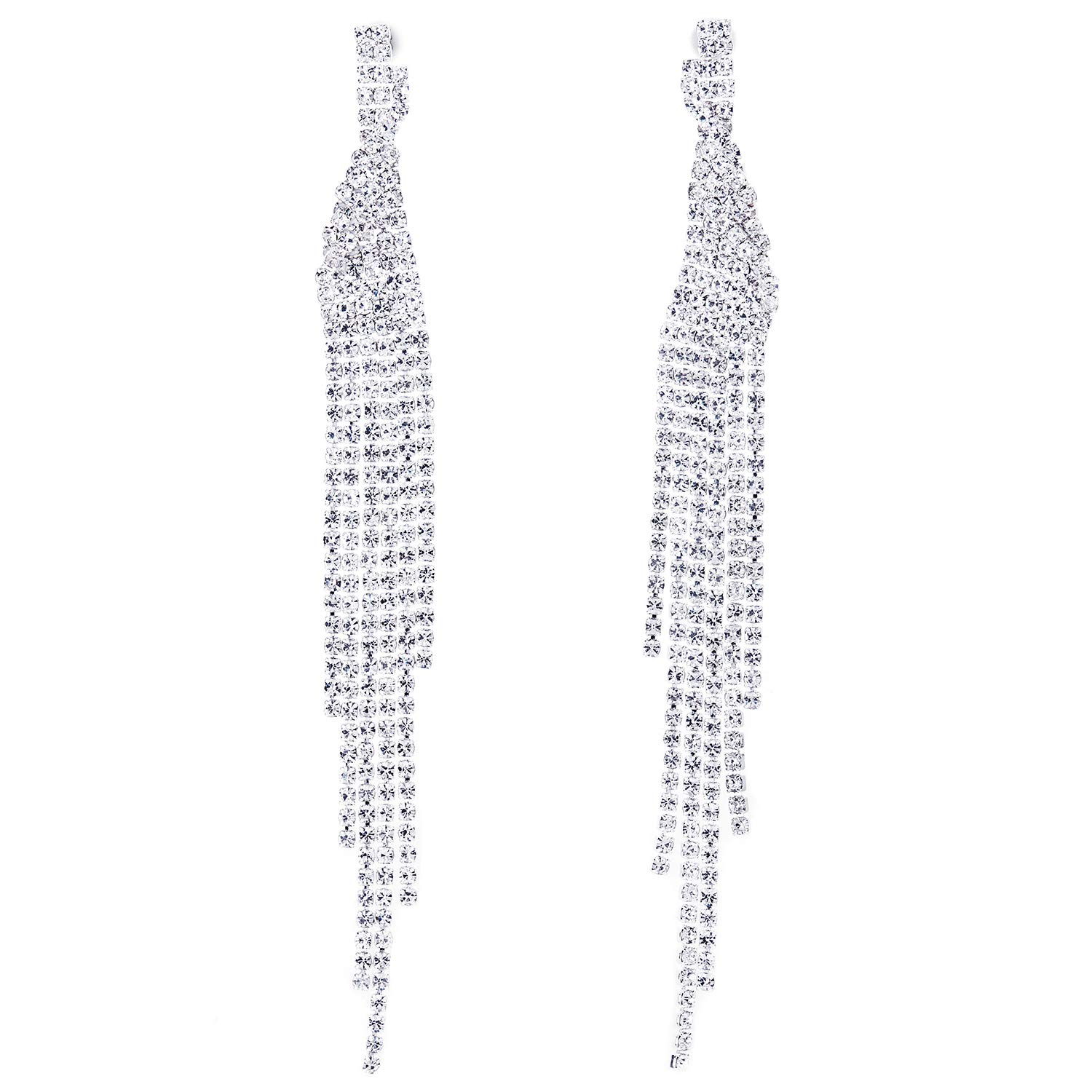 Orecchini A Lampadario Lunghi In Cristallo E Strass - Trapezio Pavé Con Catena - Gioielli Statement Per Sposa E Festa - 120 Mm - 2