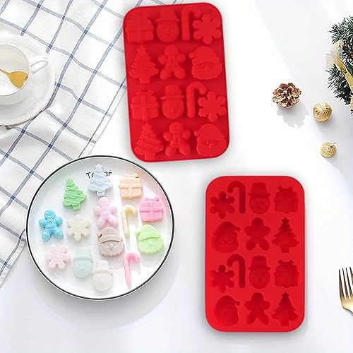 Miniatura 2 de Juego de 2 moldes de silicona para hornear de Navidad, árbol de Navidad, copos de nieve, muñeco de nieve, Papá Noel, caja de regalo, pan de