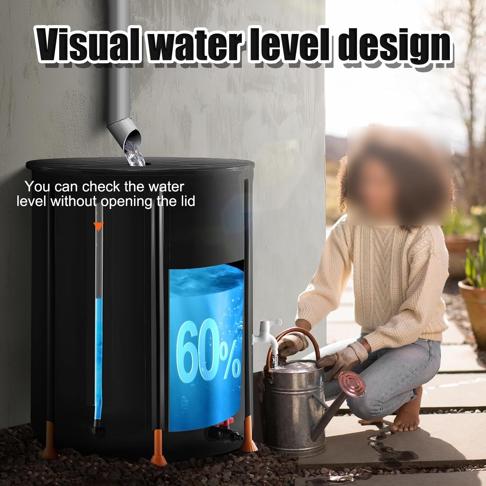 Serbatoio per la Raccolta dell'Acqua piovana Pieghevole ed Ecologico da 1000 Litri, Portatile per Giardino e Patio (Nero).