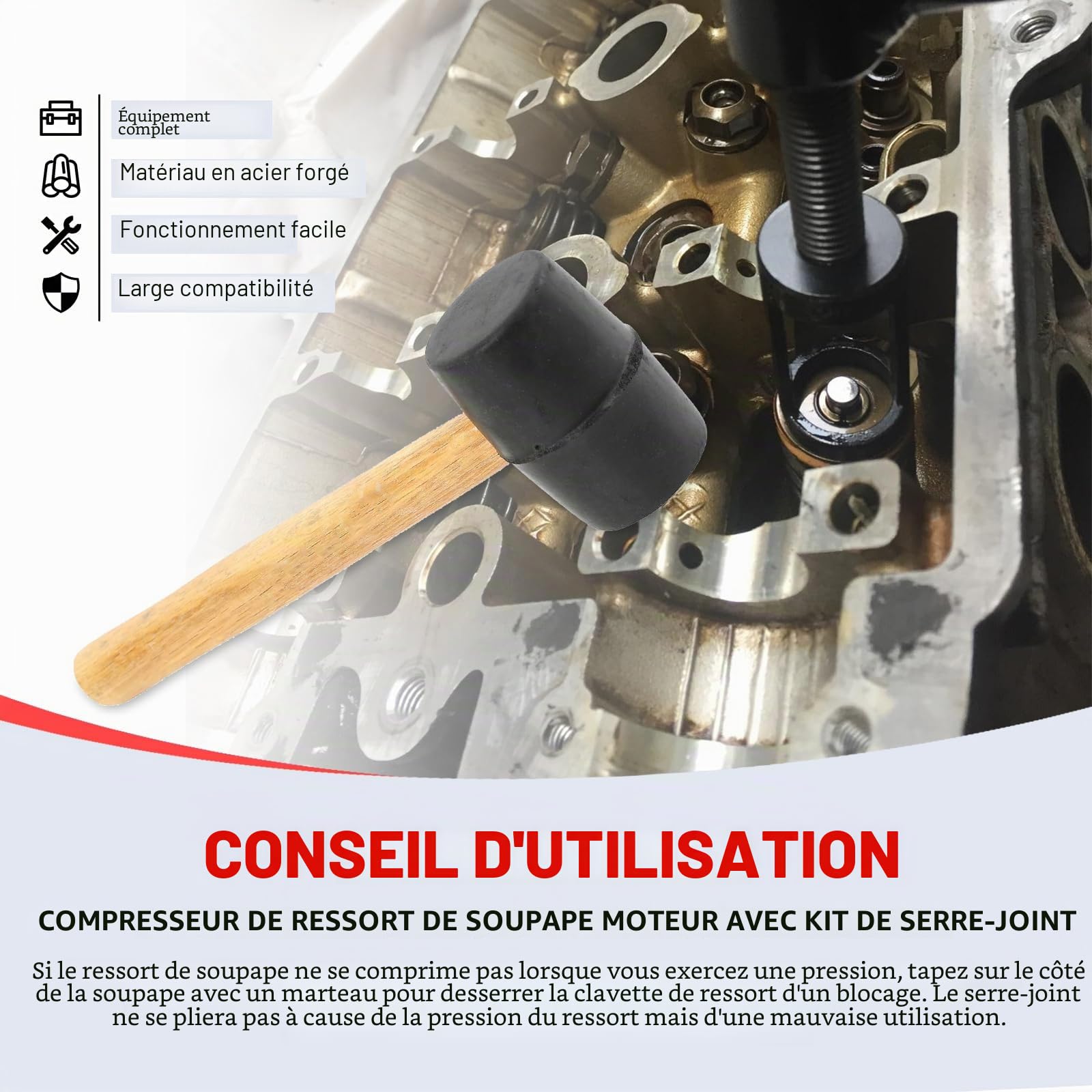 FreeTec Kit de Leve Soupape,12 Pièces Compresseur Ressort Soupape avec Solide C Pince et Rodoir de Soupape, 16-30mm Compresseur de Ressort de Soupape Demonte Soupape pour Auto Moto Voiture