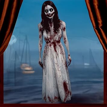 HLNIUC Large Female Ghost Wall Sticker Double Sided39x14 Scary Woman Ghosts Window Cling,Halloween Bloody Ghost Wall Decal Peel and Stick,Giant Spooky Halloween Room Decal for Living Room