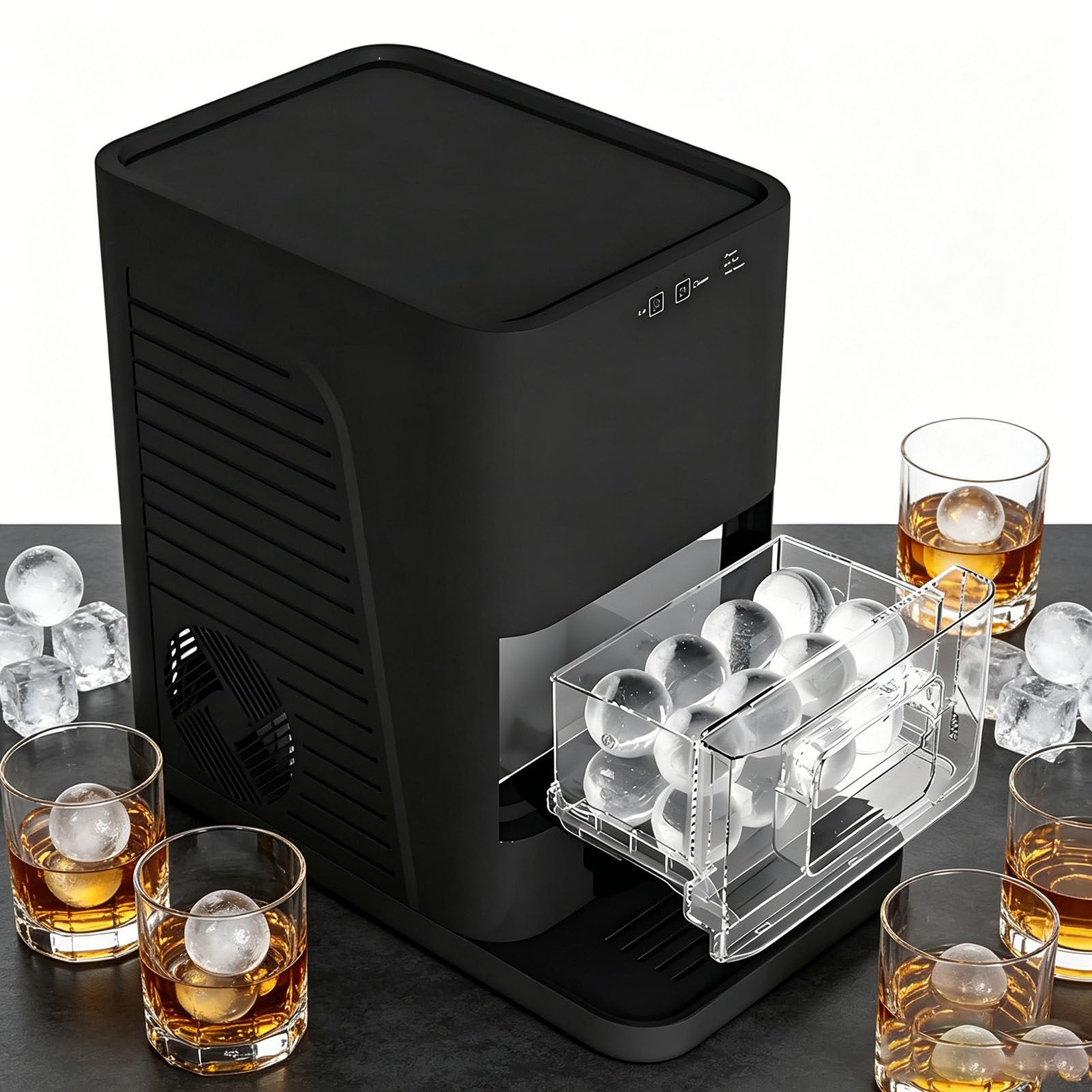 ROGHA Sphere Ice Maker, 2" Crystal Clear Ball Maker – 2 Sphere Ice Ready in 60-90min, Self-Cleaning for Cocktails, Whiskey & Bourbon, 42Pcs/Day Black