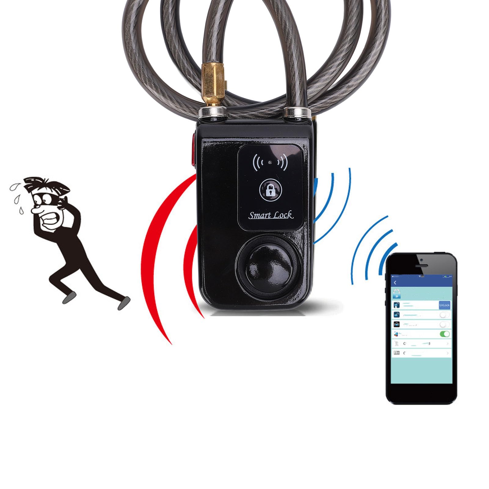 Generic Lucchetto per Moto Bluetooth Intelligente Senza Chiave con Allarme a Vibrazione per Antifurto IP44 Impermeabile per Ciclisti (BLACK)