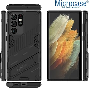 Microcase Samsung Galaxy S22 Ultra Matrix Armor Standlı Kılıf - Siyah
