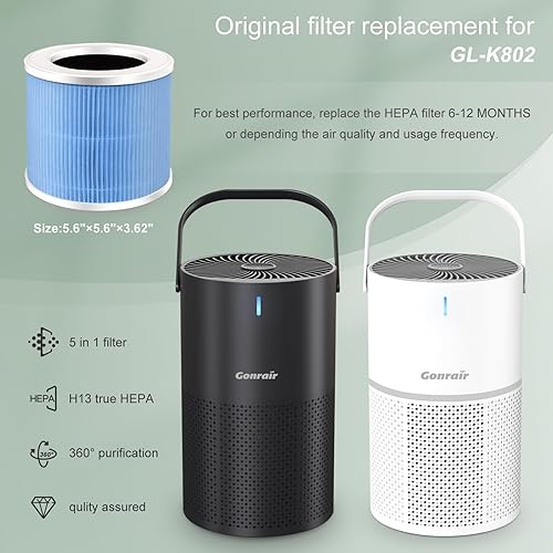 Miniatura 9 de Paquete de 2 purificadores de aire para dormitorio con cuatro filtros dos purificadores de aire ya incluidos para humo polen caspa de cabello olor