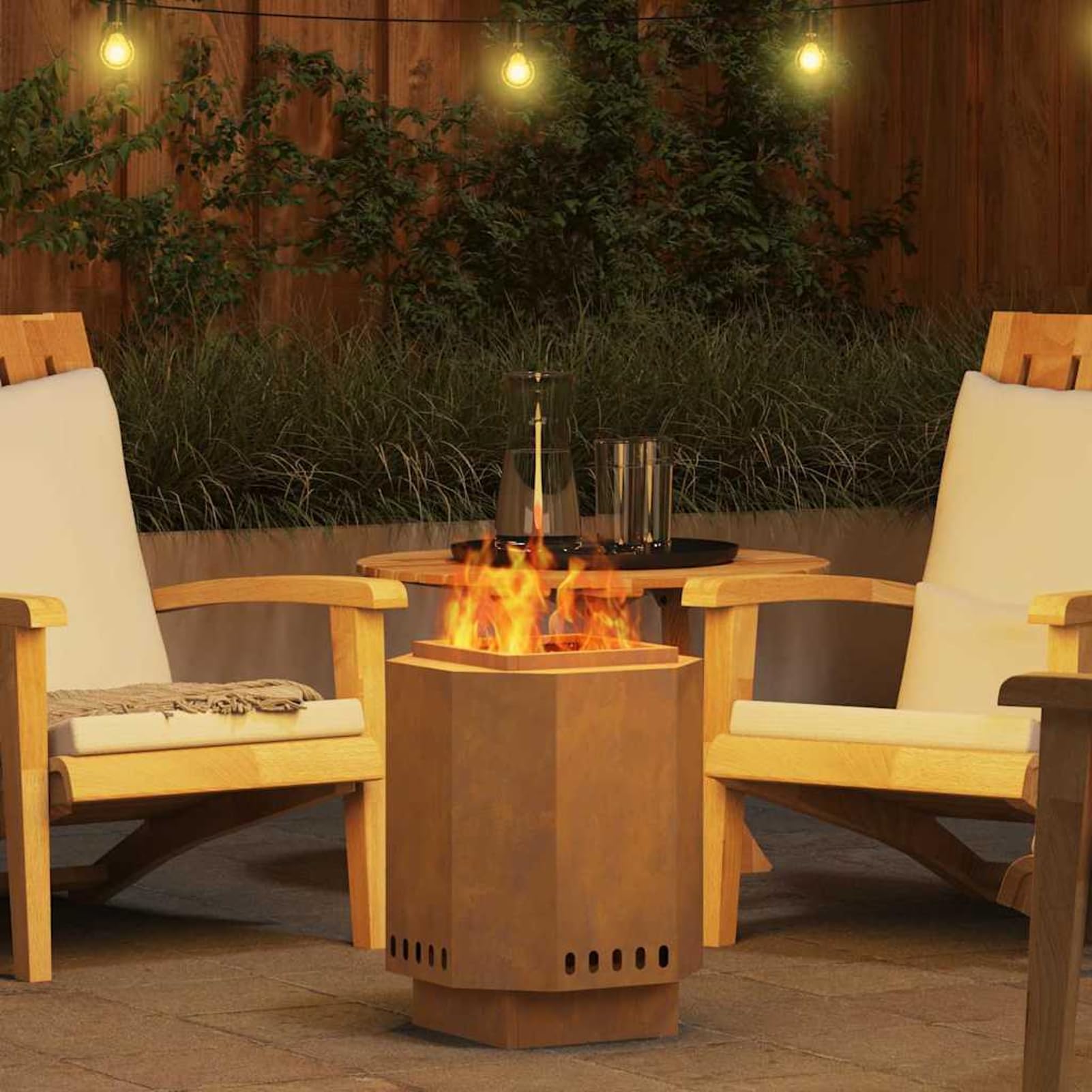 Gecheer Fogata Moderna sin Humo para Jardines y Terrazas - Acero Autopatinable, 38x38x51 cm, Resistente hasta 600 ℃