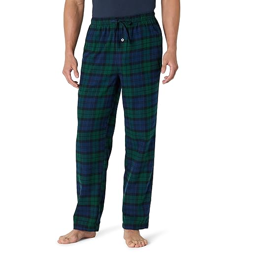 Amazon Essentials Men's Flannel Pajama Pant (Available in Big & Tall), Dark Green Navy Blackwatch Plaid, Large