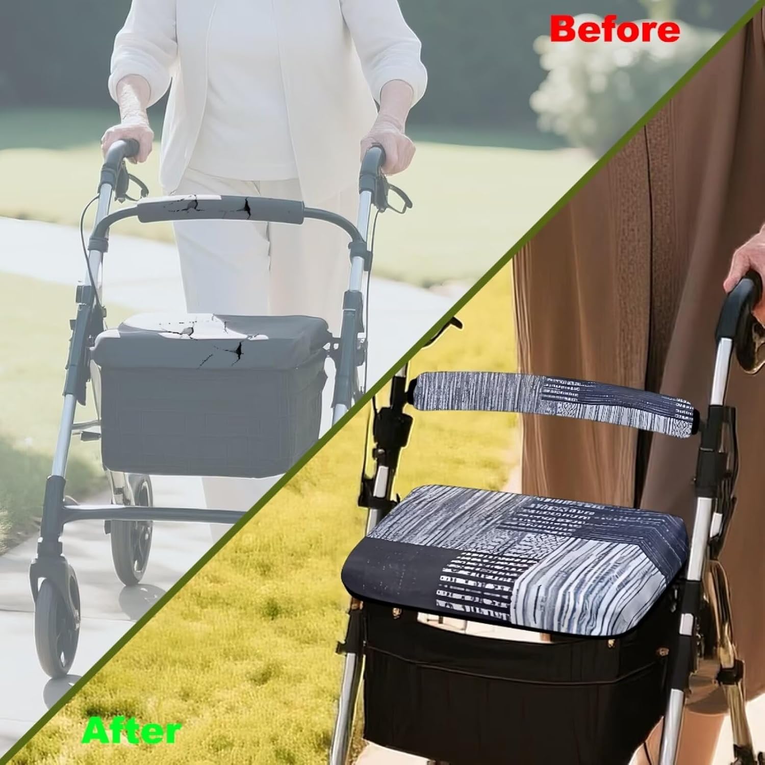 Rollator Seat and Backrest Cover Set Gray Flag Pattern Stylish Walker Accessory for Seniors Drive Rollator Accessories Universal Fit Cover image 5