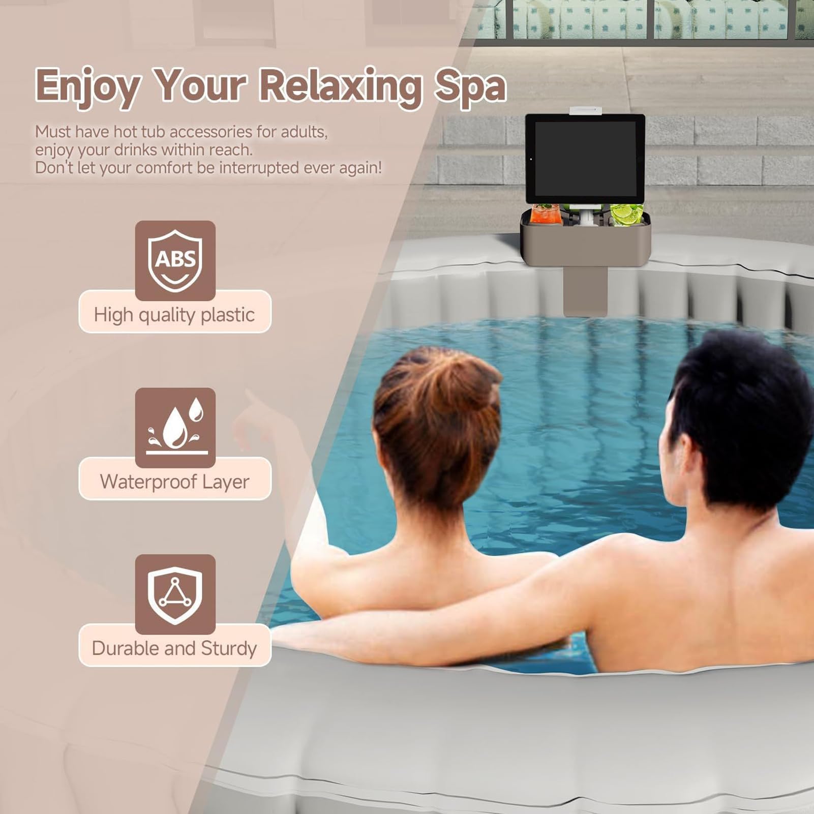 Pool Tray, Drink Holder, Non-Slip SPA Table Stand Phone and Cups, Hot Tub Accessory Swimming Poolside Beach Bathroom Balcony Use, Compact Organizer for Travel Relaxation, 10.63inch