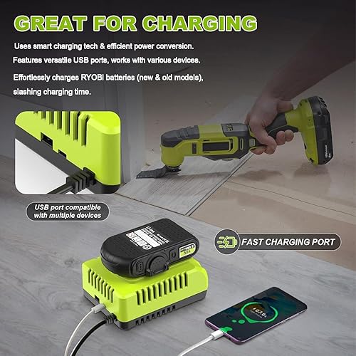 Vista 5 de P117 18 Volt Fast Charger Replacement for Ryobi 18V Battery Charger, Compatible with Ryobi 12V-18V ONE+ Lithium, NiCad & NiMh Batteries P102 P103