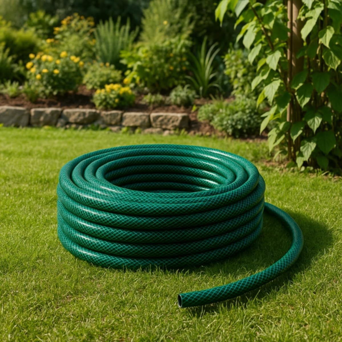 Kinzo Kit tuyau d'arrosage de 30 m – Tuyau d'arrosage 14 mm (1/2") max. 6 bar – Avec 3 raccords et 1 pièce de pulvérisation – Convient pour arroseurs de jardin – Vert