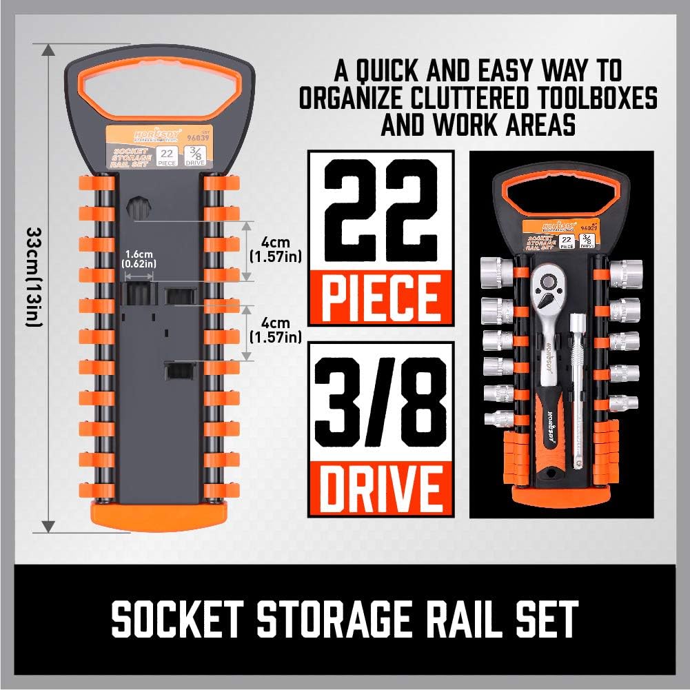 HORUSDY Handle Socket Organizer, 1/4-Inch, 3/8-Inch, 1/2-Inch, Premium Quality Socket Holders Organizers