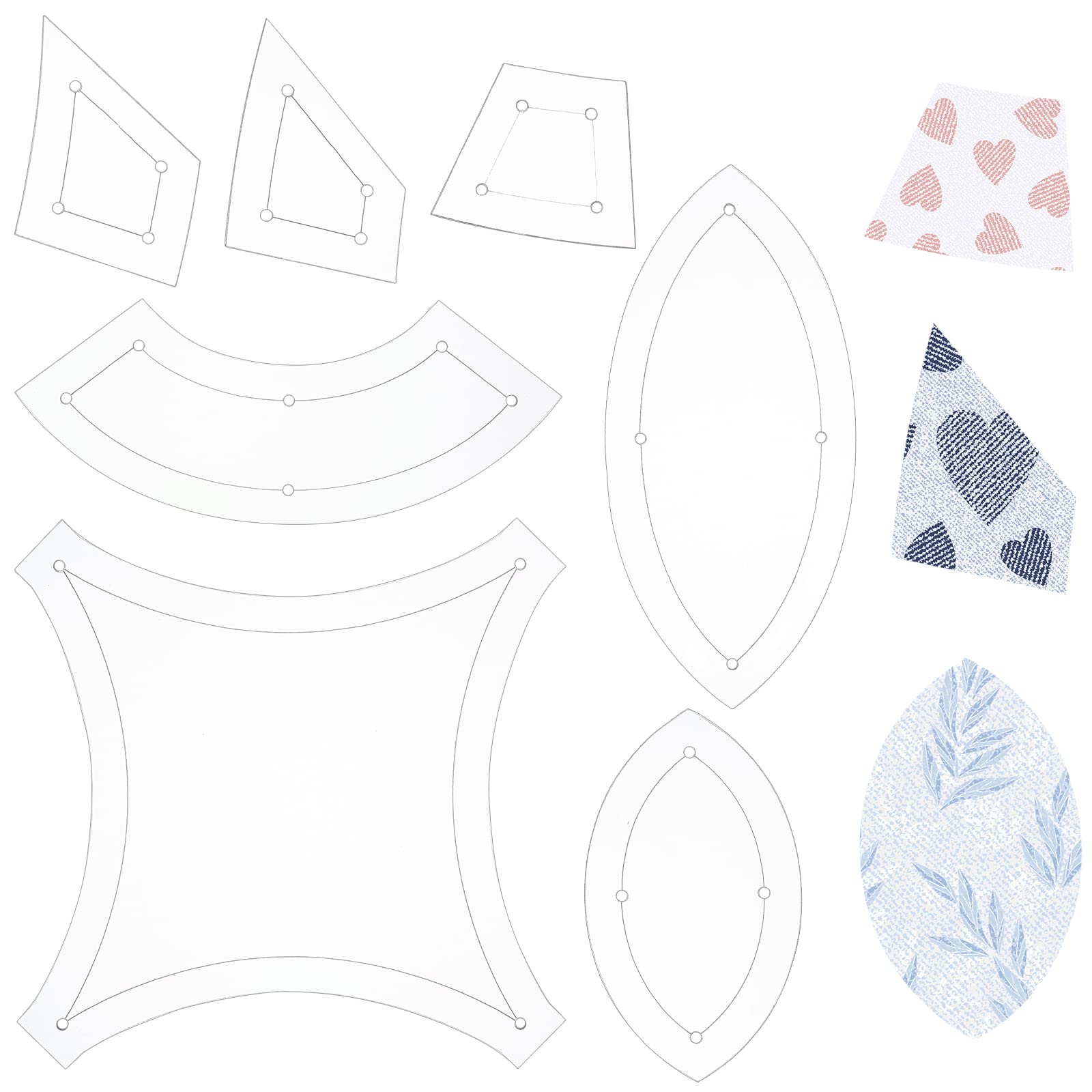 BENECREAT 7 Shapes Double Wedding Ring Acrylic Quilting Template, Transparent Acrylic Quilting Templates Rulers 2.5mm Thick for Woodworking, Quilting Sewing Needlework Craft