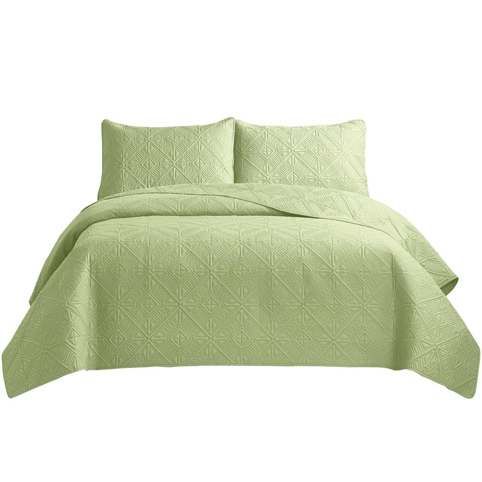 tagesdecke 220 x 240 cm Grün Bettüberwurf für Boxspringbett Sofa in Steppoptik Große Atmungsaktive Sofa Überwurfdecke Eleganter Tagesdecken Bettüberwurf mit 2 Kissenbezüg
