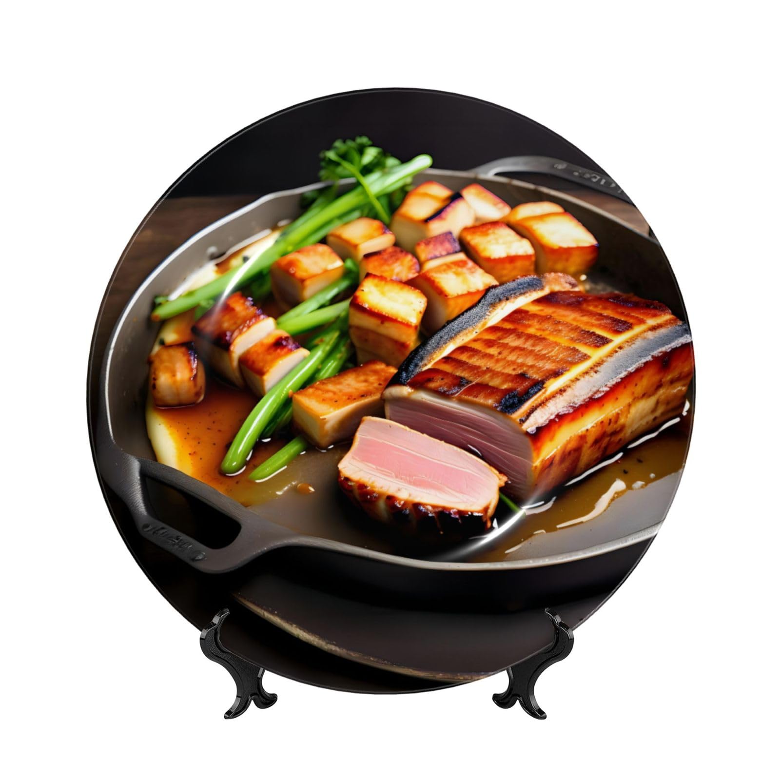 SXZVVBN Delicious grilled meat Bone China Decorative Plate Art with Stand Removable Adhesive Hanging for Home Office 7in