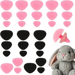 60 Pcs Safety Noses for Crochet Animals Stuffed Animal Nose Flocking Bear Noses with Washers Plush Doll Nose for Craft Doll Puppet Plush Toy Bear Accessories(Pink & Black,11/15/17mm)