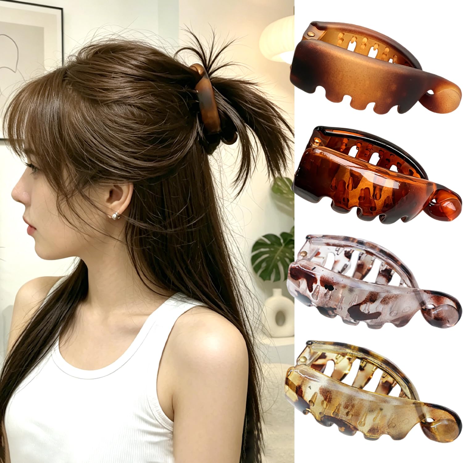 4Pcs Banana Hair Clip Vintage Cute Claw Clips Strong Hold No Slip Hair Accessories Summer High Ponytail Hair Barrettes Fashion Glossy Small Banana Clip for Women Daily Office Hairstyle Decorations