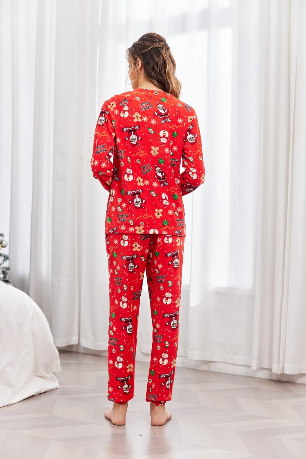 Ekouaer Womens Fleece Pajamas Sets Long Sleeve Lounge Set Jogger Sets 2 Piece Flannel Pjs Winter Sleepwear Loungewear - Image 6