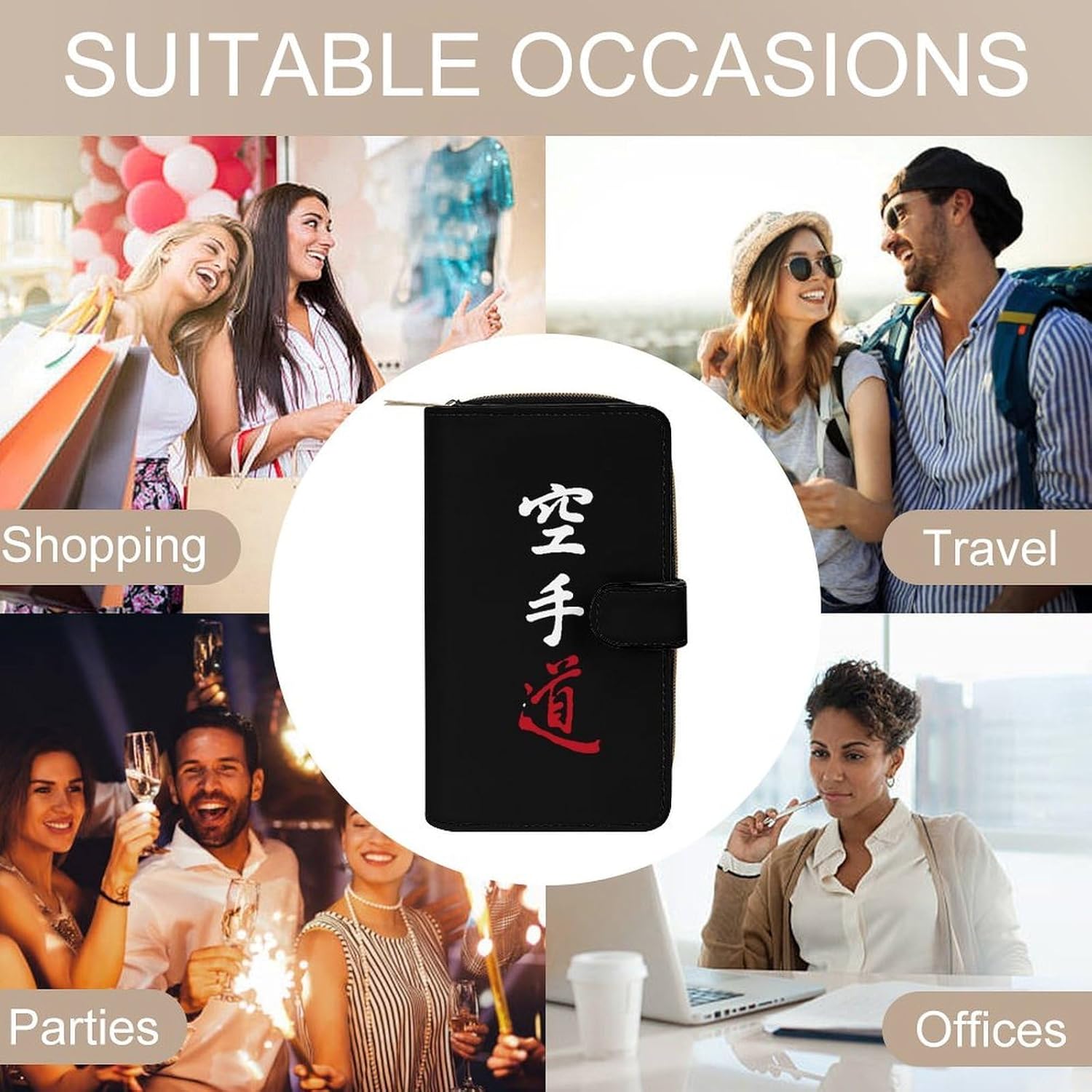 Karate Do Kanji Calligraphy Women's Long Wallet Leather Large Capacity Wristlet Clutch Purse Wallets