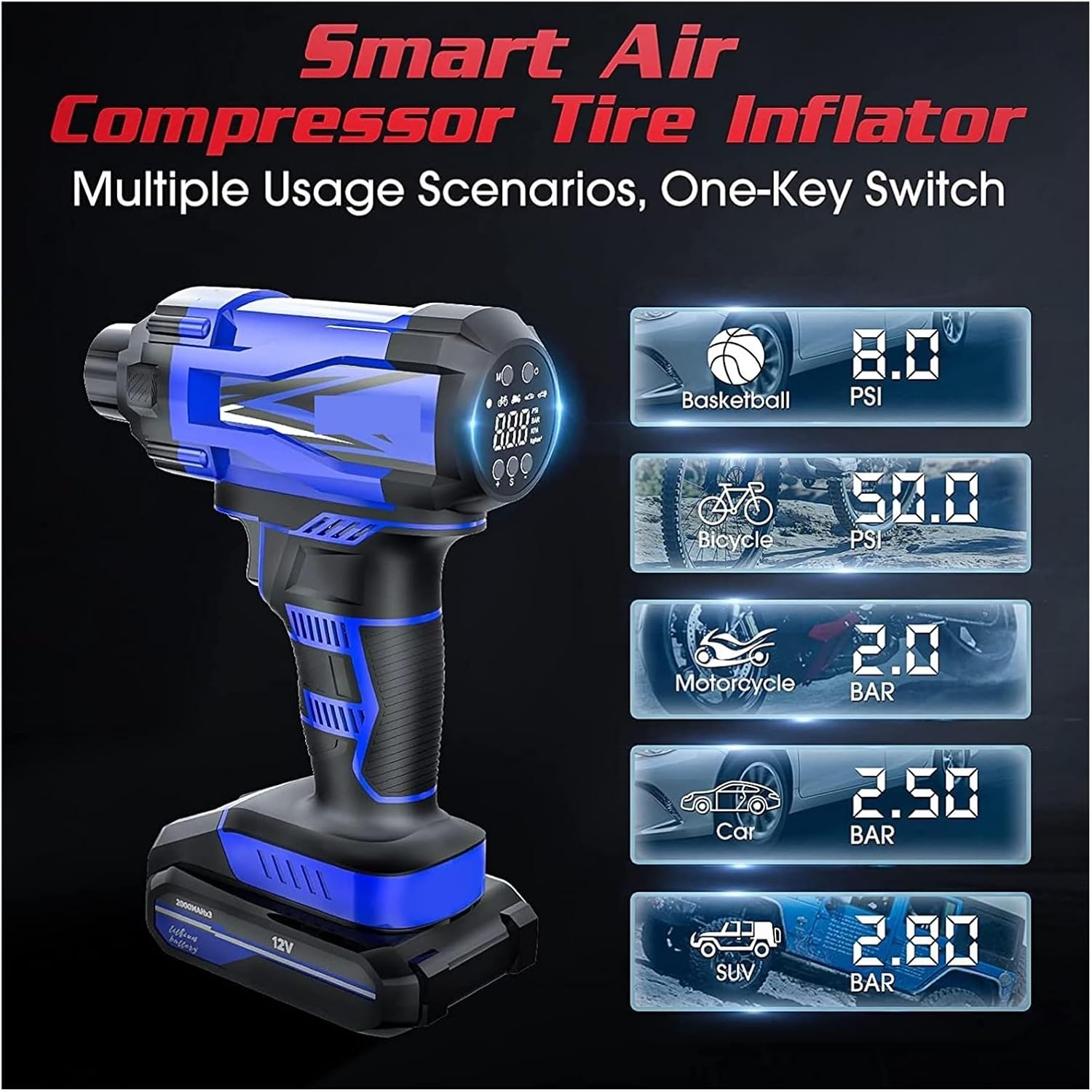 空気入れ 電動ハンドヘルドインフレーターポンプタイヤエアポンプ 12V