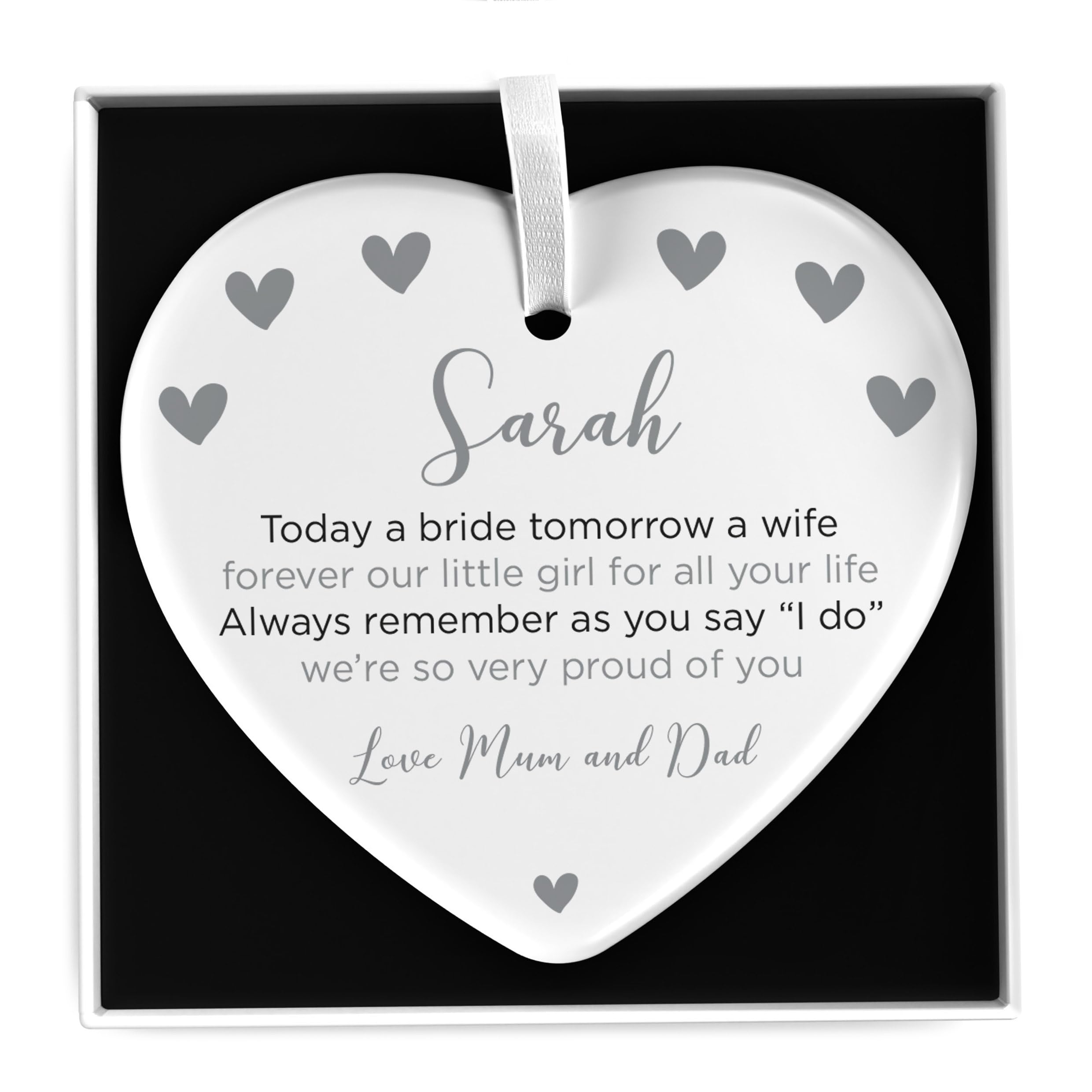 Beecreative Personalised Daughter On Your Wedding Day Gift - From Parents Of The Bride - Ceramic Heart Or Circle With Gift Box