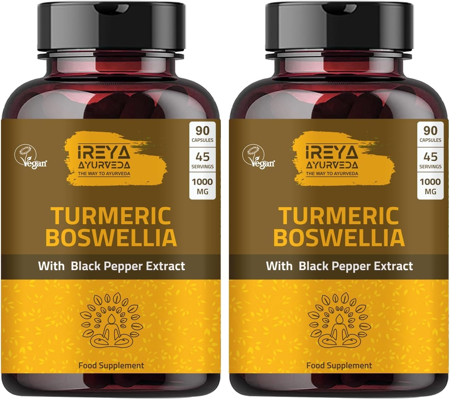 Boswellia Extract Capsules (90 Capsules) 1000 mg - Boswellia Serrata with 95% Black Pepper Extract and Curcuminoids Extract and 65% Boswellia Extract (Pack of 2)